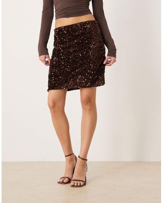 Vila Brown Sequin Mini Skirt