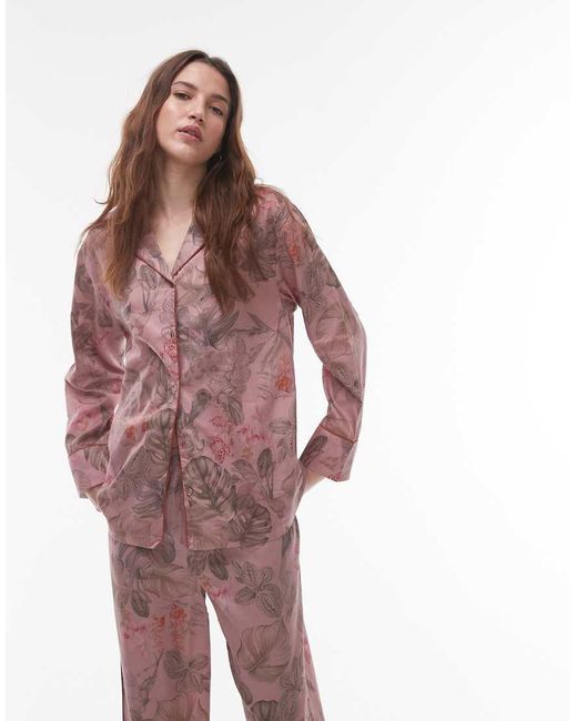 Mango Red Satin Pyjama Shirt Co-ord