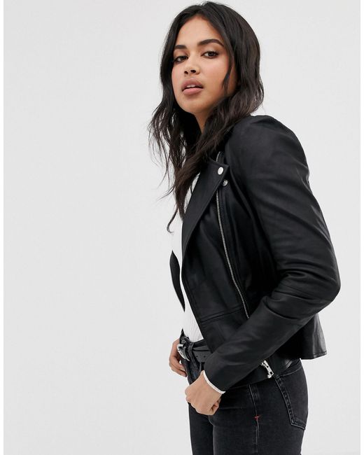 Y.A.S Sophie Soft Leather Biker Jacket in Black - Lyst