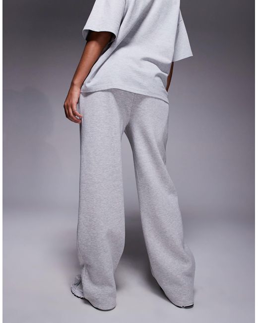 Kaiia Gray Cotton Rich Embroidered Logo Wide Leg Sweatpants
