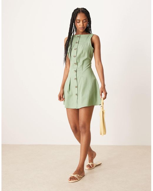 ASOS Green Slash Neck Button Down Waistcoat Mini Dress
