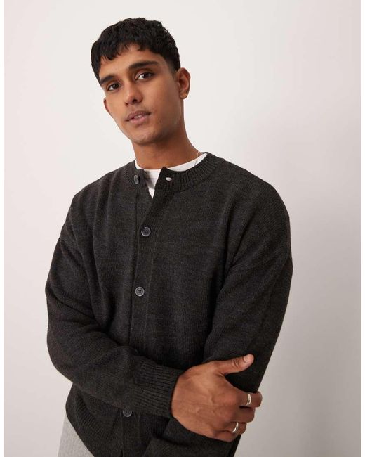 ASOS Black Relaxed Knitted Crew Neck Cardigan for men