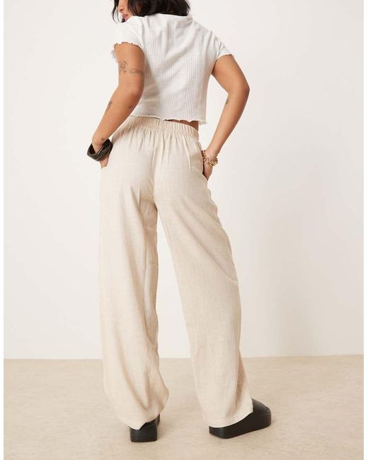 ASOS Natural Asos Design Petite Pull On Trousers With Linen