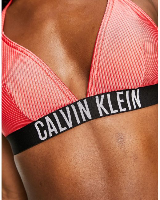 Calvin Klein Black Rib Triangle Logo Bikini Top