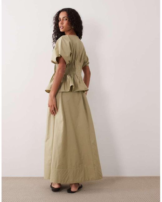 ASOS Natural V Neck Nipped Waist Peplum Maxi Dress