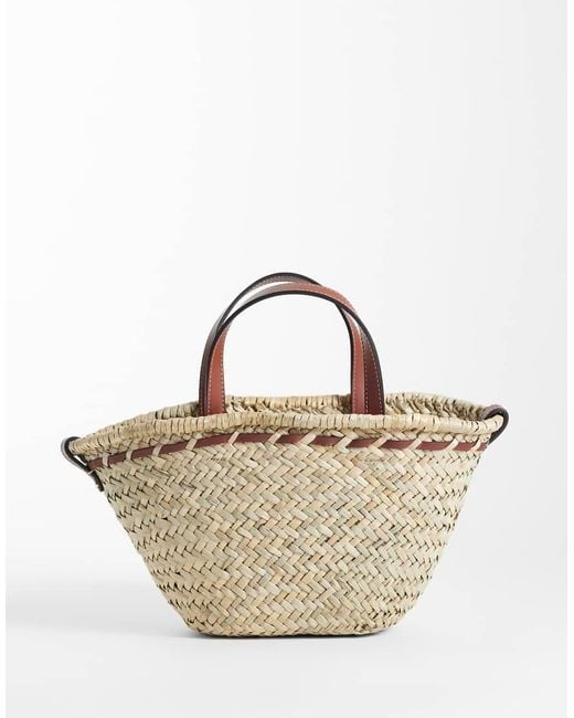 Mango Natural Raffia Bucket Crossbody Bag