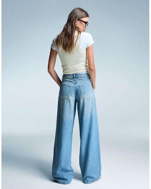 Bershka Blue baggy Wide Leg Jeans