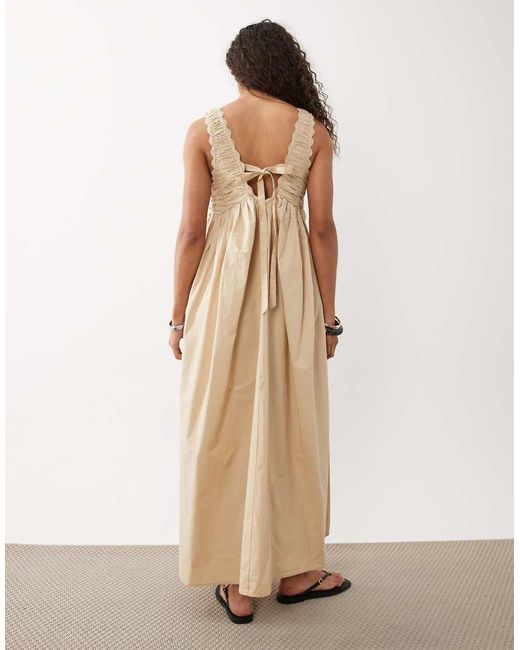 ASOS Natural V Neck Scalloped Maxi Dress With Back Tie