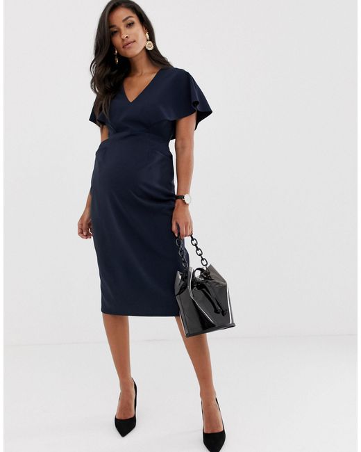 ASOS Blue Asos design maternity – midi-bleistiftkleid mit flügelärmeln