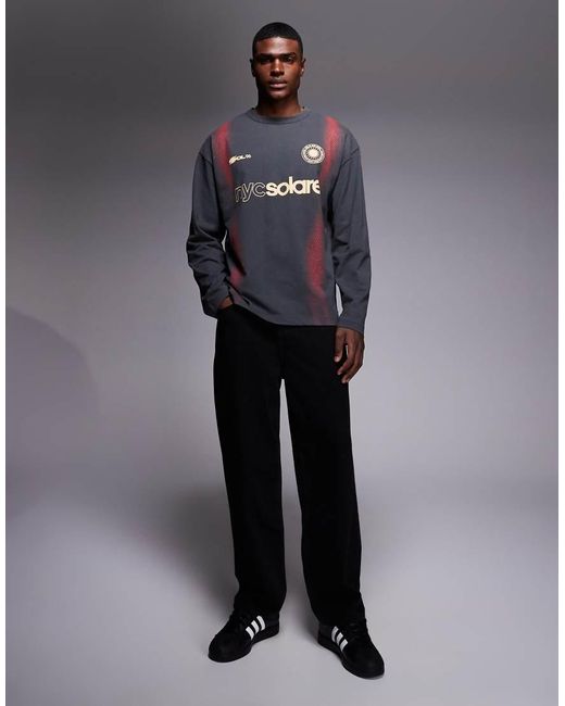 ASOS Blue Heavyweight Oversized Long Sleeve T-shirt With Football Graphic for men