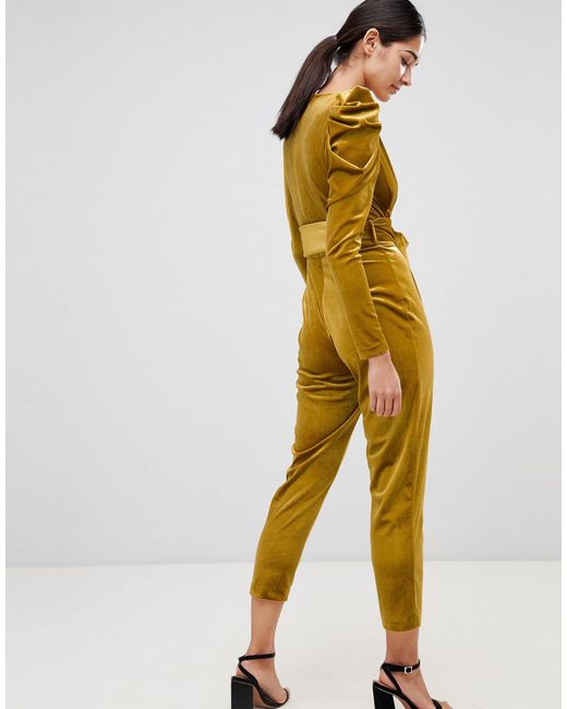 yellow velvet jumpsuit