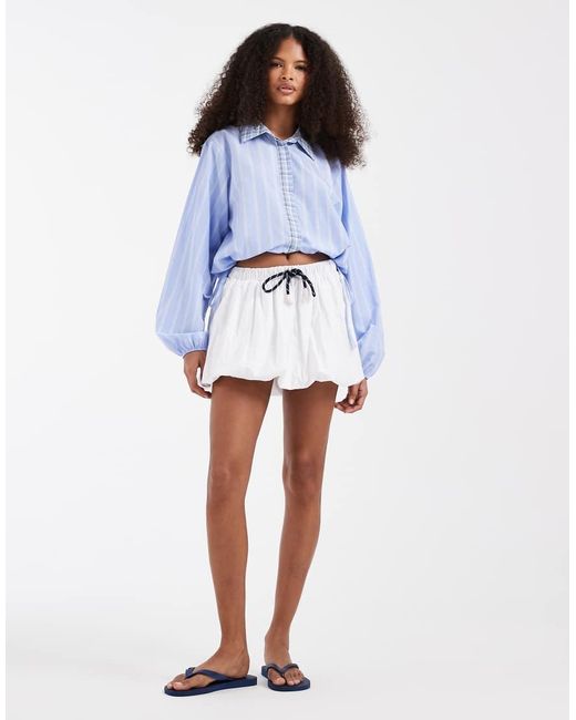 ASOS White Ruched Waist Shirt Set