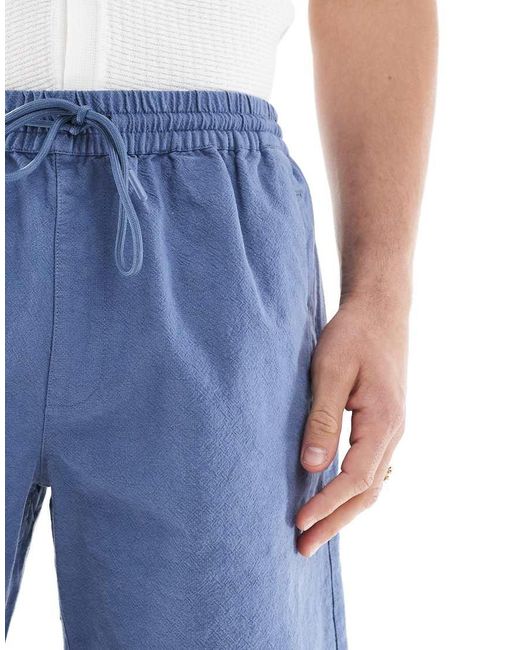 Pantalones Cortos Azules Sin Cierres De Tejido Efecto Lino De -Blanco River Island de hombre de color Blue