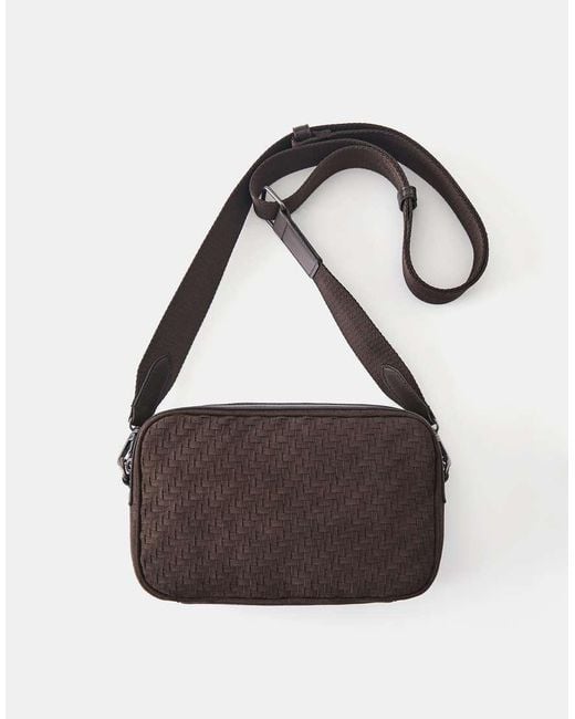 Pull&Bear Black Woven Crossbody Bag for men