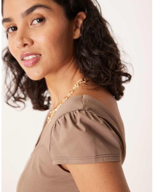 ASOS Brown Square Neck Cap Sleeve Seam Detail Mini Dress