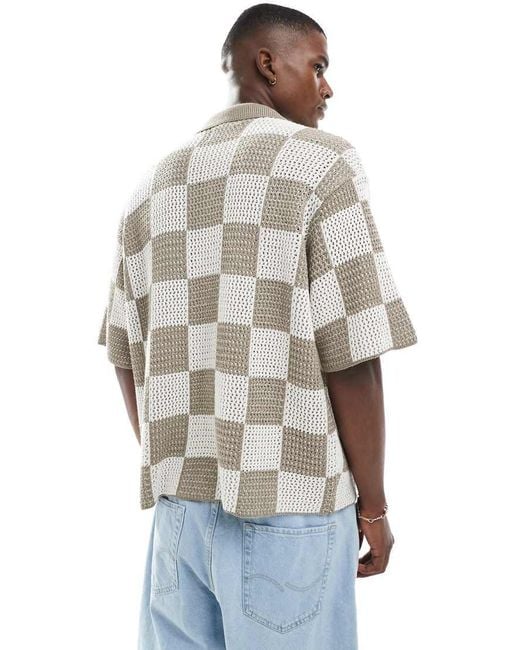 Jack & Jones White Checkerboard Crochet Shirt for men