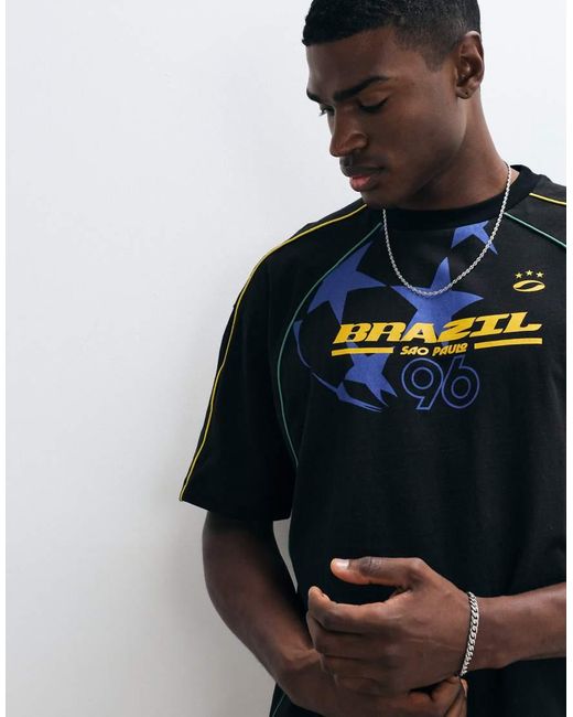 ASOS Black Boxy Oversized T-shirt With Brazil Graphic for men