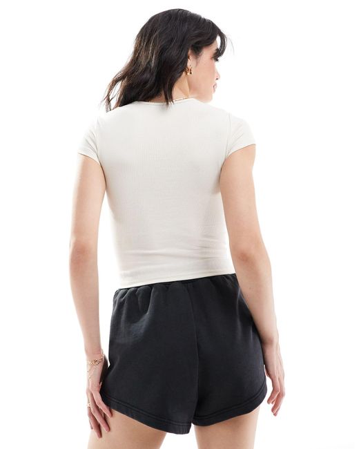 Confezione da 2 t-shirt corte color crema e kaki a coste di Bershka in Black