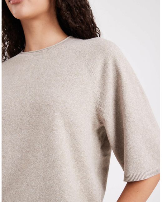 Top coupe carrée en maille à manches courtes - beige ONLY en coloris Natural