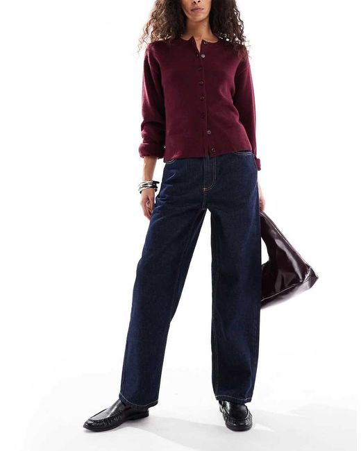 Miss Selfridge Blue High Waist Contrast Stitch Straight Leg Jeans