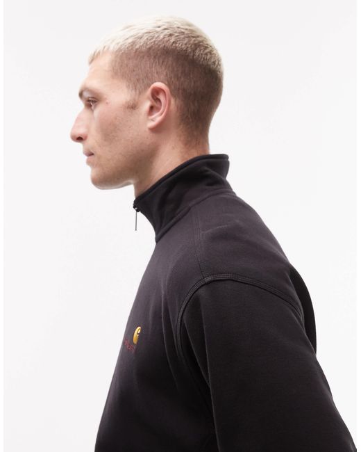 Carhartt – american script – es sweatshirt mit kurzem reißverschluss in Black für Herren