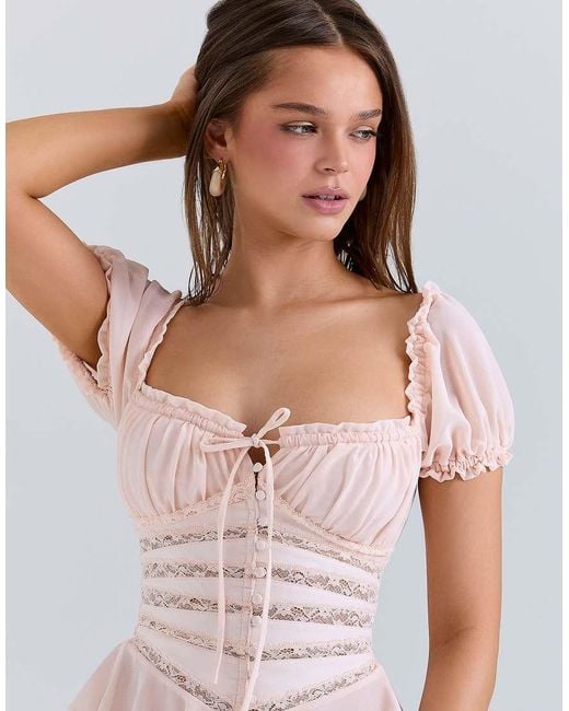 House Of Cb Blue Cara Lace Peplum Top