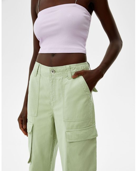Bershka Straight Leg Cargo Pants in Green Lyst