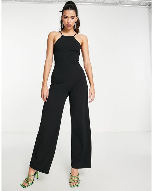 ASOS High Neck Jumpsuit With Cut Out Back in White | Lyst