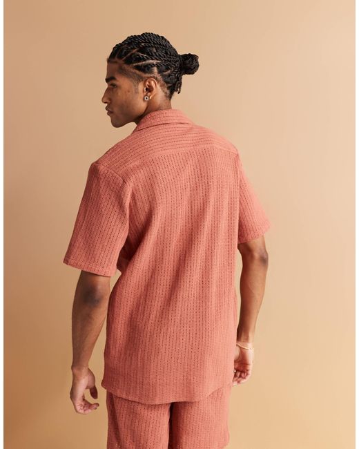 South Beach Orange Revere Knitted Beach Shirt for men