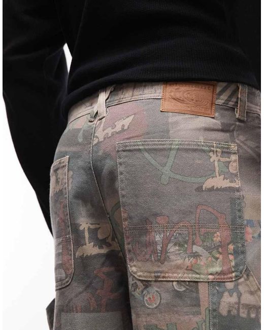 Element Black Graffiti Printed Carpenter Skater Denim Shorts for men