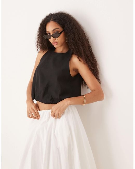 Mango Black Round Neck Sleeveless Soft Bubble Hem Top
