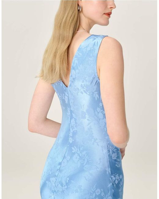 OMNES Blue Dresses Iris Floral Jacquard Midi Slip Dress
