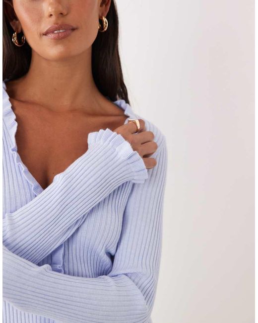 Mango White Frill Detail V Neck Cardigan