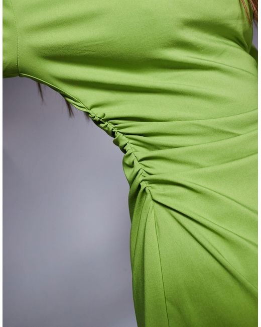 ASOS Green Bengaline High Neck Long Sleeve Mini Dress With Ruching Detail