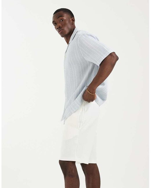 Mango White Cotton Rich Textured Knit Shorts for men