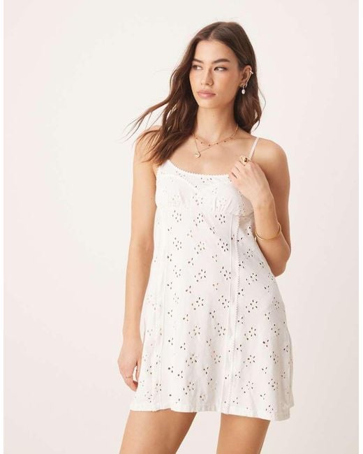 Free People White Full Bloom Pointelle Mini Slip Dress