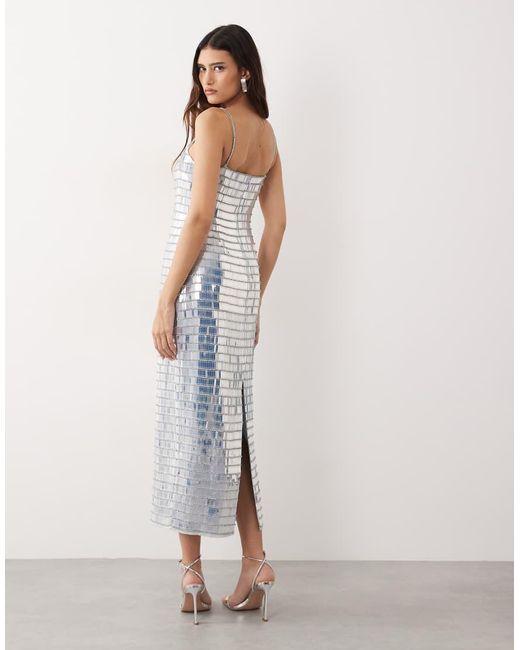 ARRANGE Gray Linear Encrusted Column Cami Maxi Dress