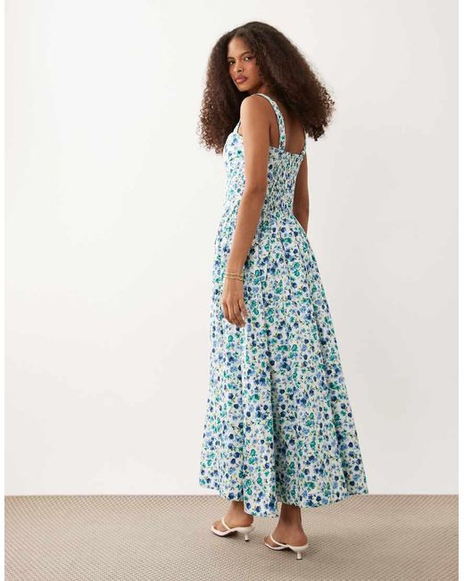 Abercrombie & Fitch Blue Corset Detail Maxi Dress With Bulit