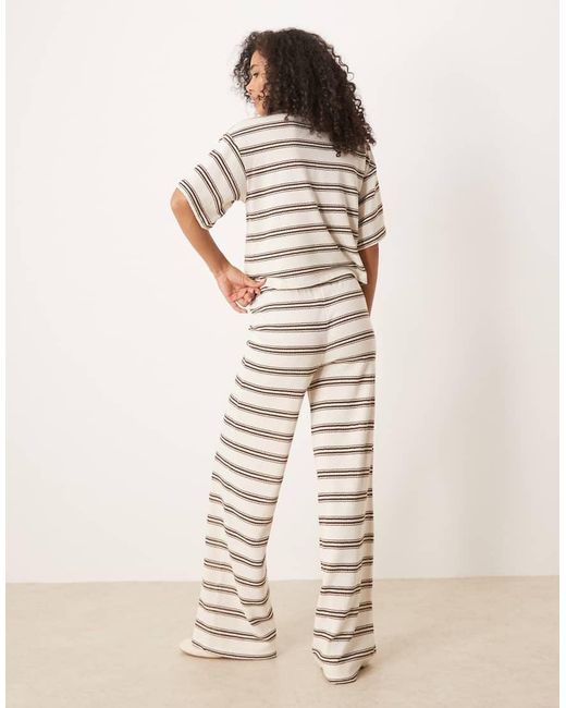 ASOS Natural Cut And Sew Stripe Mid Rise Wide Leg Trousers