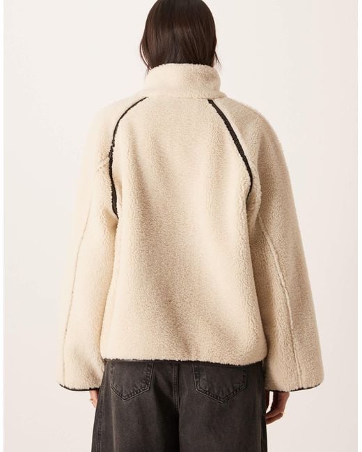 Gina Tricot Natural Oversized Reversible Borg Jacket With High Funnel Neck