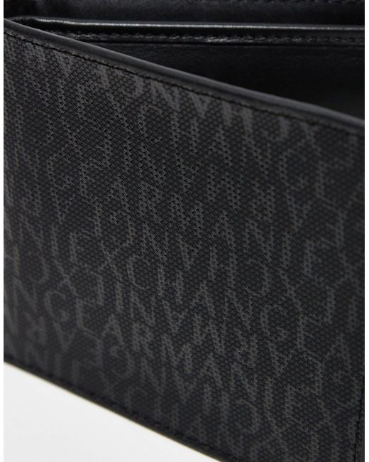 Armani Exchange Black Logo Embossed Coin Pocket Bifold Leather Wallet for men