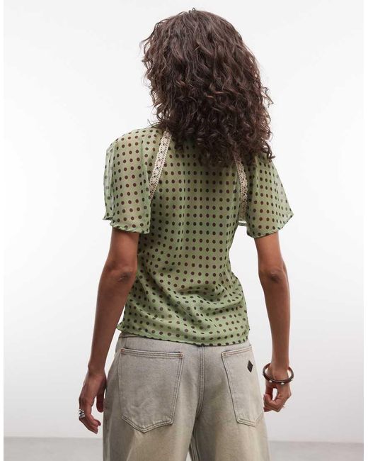 Reclaimed Vintage Green Chiffon Tea Top