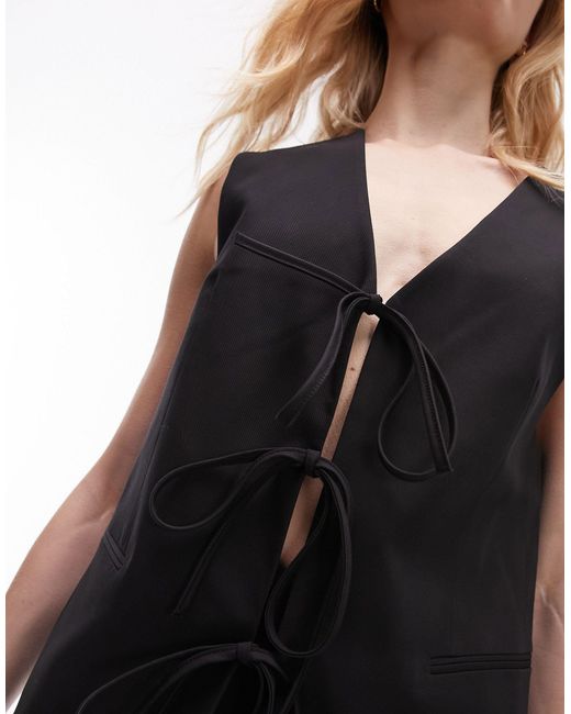 TOPSHOP Black Co-ord Tailored Tie Front Waist Coat
