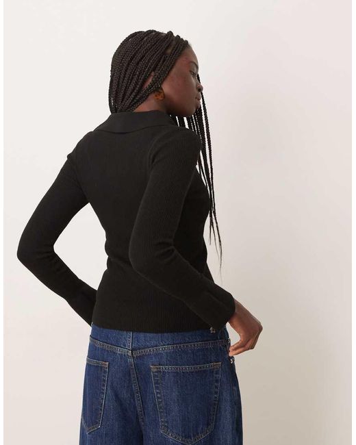 Mango Black Polo Top With Flared Sleeves