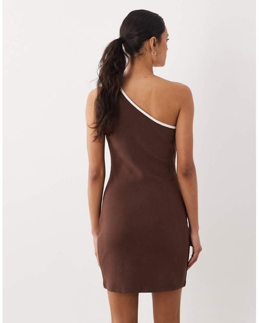 ASOS Brown Structured Rib One Shoulder Mini Dress