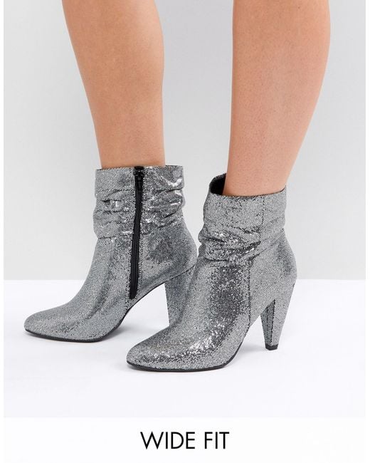 New Look Metallic Wide Fit Silver Glitter Boots