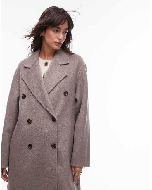 Mango Brown Double Breasted Longline Wool Coat