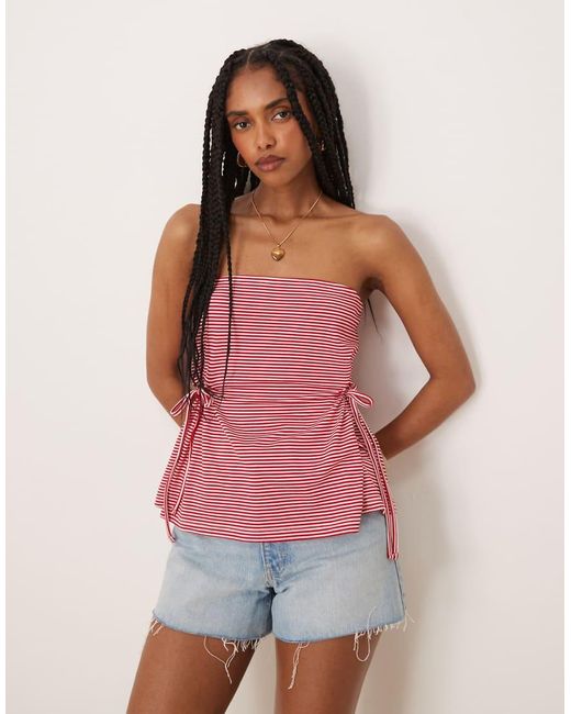 Top A Fascia A Righe Con Allacciatura Laterale di ASOS in Red