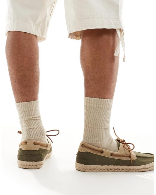 Perez - chaussures bateau style espadrilles en daim - kaki et taupe Schuh pour homme en coloris Green