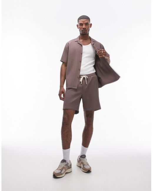 Topman Brown Co-ord Plisse Shorts for men